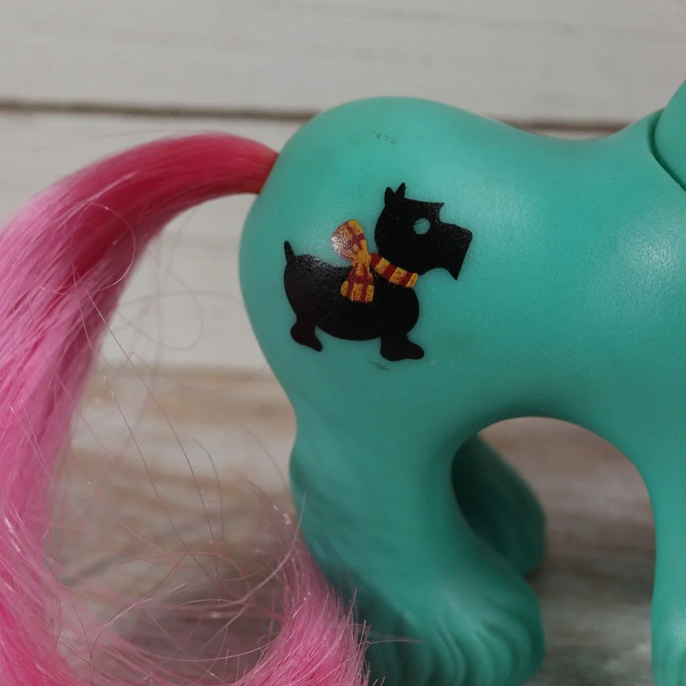 Vintage G1 My Little Pony Scottie 1987 Hasbro Pony Friends Teal Pink Hair Dog